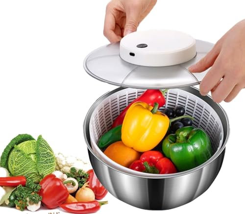 Salatschleuder, 4,8 L Edelstahl-Salatrotator, Salatwaschmaschine, Elektrischer Obst- Und Gemüse-Dörrapparat Für Den Haushalt, rutschfeste Basis, Zum Waschen Und Dörren