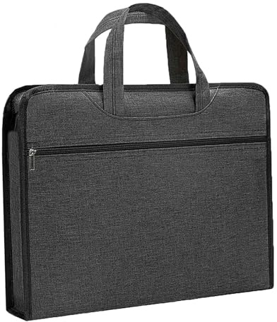 A4 Document Bag Briefcase Folder Portable File Bag Large Capacity Document Case Art Folder Carry Case Waterproof Oxford Cloth Storage Pouch Zipper Documents File Organizer Storage iPad Files Storage