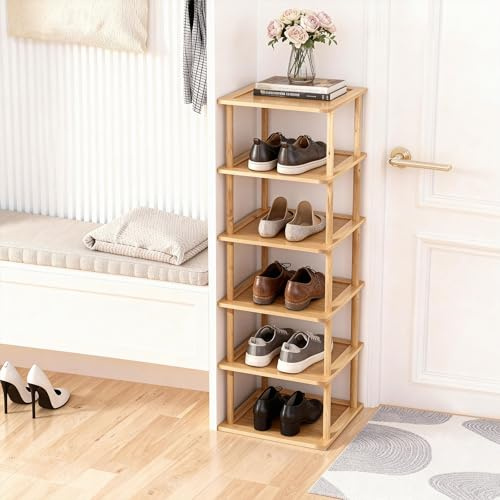 Aniston Vertikales kleines Schuhregal mit 6 Ebenen, freistehend schmal Schuhregal Organizer für Garage, Schrank, Tür, Garage, Studentenwohnheim, Wohnzimmer, kleine Räume (6 Ebenen)