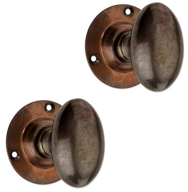 Infinity Decor Pair of Antique Oval Mortice Door Knob Pull Handles Set - 58mm Victorian Knobs for Internal and External Doors