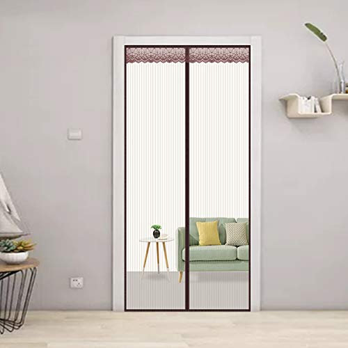 Zanzariera magnetica per porte scorrevoli per balcone, resistente, 100 x 260 cm, colore marrone, con design passante, ideale per soggiorno, facile installazione e chiusura magnetica