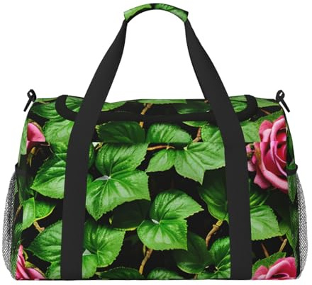 Sac à bandoulière pliable avec imprimé floral rose lierre avec feuilles printanières