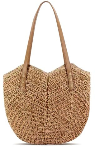 Straw Shoulder Bag for Women, Summer Woven Beach Bag Straw Tote for Holiday Travel, Summer Beach Tote Bag, Women Raffia Bags with Zip for Travel Daily Use (Brown)