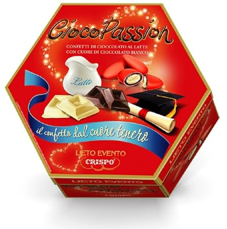 Confetti ROSSI Lieto Evento CIOCO PASSION Laurea - Confezione da 500 grami - Confetti di cioccolato al latte ripieni al cioccolato bianco ideali per celebrare la Laurea