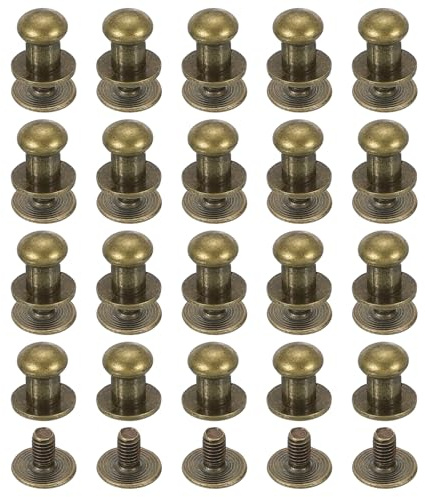 PATIKIL 6 mm Leather Rivets, 20 Sets Ball Head Stud Screw Back Round Head Button Chicago Screw Nipple Stud Rivet for Leather DIY Craft Handbag Belt Repairs, Bronze