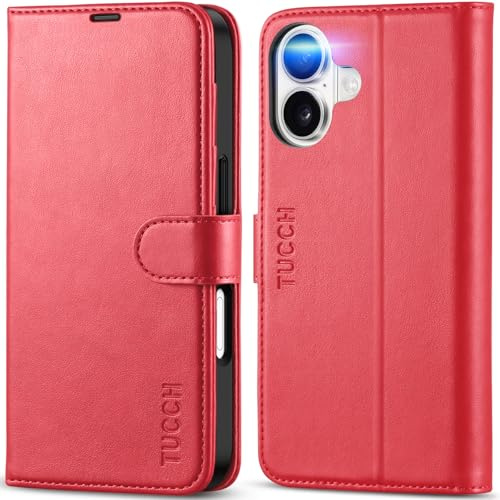 TUCCH Wallet Folio Case for iPhone 17 (6.3) 2025, Red | 4 Card Slots, RFID Blocking, Viewing Stand, Shockproof TPU, Premium PU Leather, Magnetic Closure, Flip Folding Cover