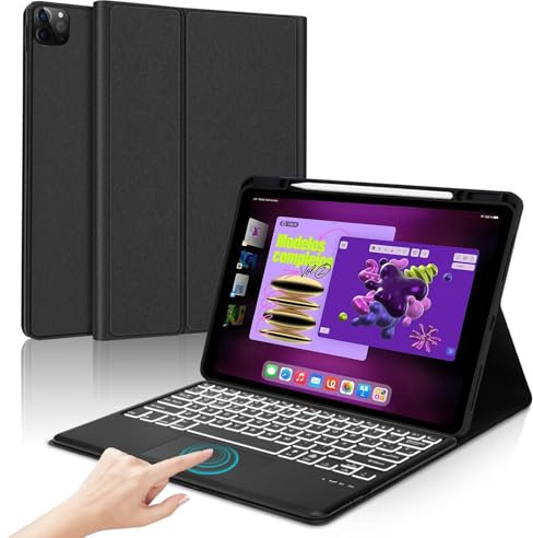 IVEOPPE Teclado iPad Pro 12.9 con Touchpad, Funda Teclado Español Trackpad Bluetooth Retroiluminados Inalámbrico Desmontable para iPad Pro 12.9 6 Gen/5 Gen/4 Gen/3 Gen 12,9, Negro