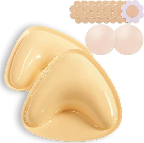Dootoper Push up Pads Klebe BH, Nippelpads Selbstklebende BH Einlagen für Push-Up Effekt – Klebepads für große & kleine Brust Sticky Bra Silikon Pads Geeignet für Cup A-D (M, Beige)