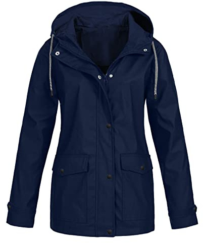 Veste coupe-vent légère pour femme, veste imperméable et décontractée avec poches, couleur pure, fermeture éclair classique, manteau de randonnée basique, bleu marine, S