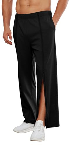 PINSPARK Pants da Recupero Pantaloni Sportivi Lunghi da Uomo con Cerniera Completa Pantaloni in Cotone strappabili Allenamento Larghi con Apertura Laterale e Tasche