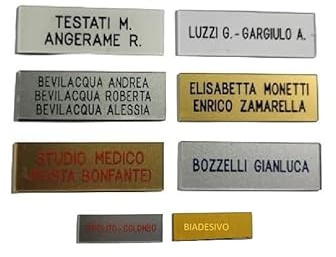 TARGHETTA citofono SU MISURA COLORE A SCELTA CON BIADESIVO TARGA 1,5x5,5 cm spesso 1mm 1-2-3 RIGHI PLASTICA plexy1 INCISIONE COMPRESA stampatello FUORIPORTA (3 righi)