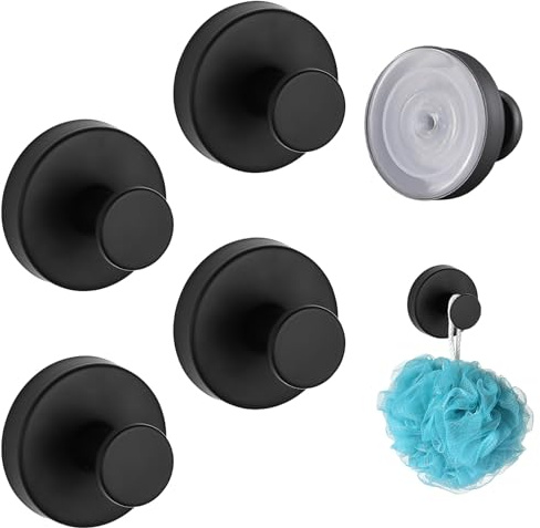 UKONWIT 4Pcs Black Suction Cup Hooks - Stainless Steel Waterproof Suction Hooks for Hanging, Wreath Hanger for Front Door, Suitable: Bathroom, Kitchen, Shower
