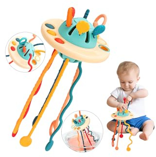 Baby Montessori Pull String Sensory Toy – Silicone Development Toy for Babies 6–18 Months, Early Learning Activity Toy for Fine Motor Skills