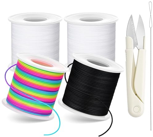 UNOZAVER 1mm Elastische Armbänder Gummiband, 4 Stück 50m Bunte Gummiband Schmuckfaden Set für Perlen, Schmuckherstellung, Halsketten, DIY Handwerk, Dekorationen