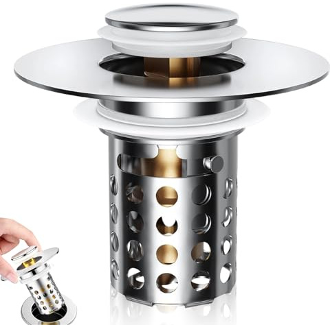 Bathroom Sink Plug, Sink Stopper Plug Hole Hair Catcher Floor Drain Filter Removable Strainer with Brass Bullet Core for Kitchen Bath Tub Basin
