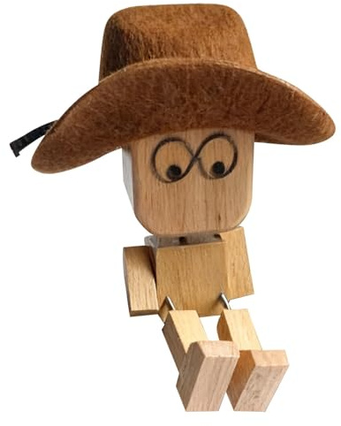 YUPDFGB Shaking Wooden Man Figurine, Handmade Shaking Feet Wooden Doll with Hat and 12 Expressions Figure Funny Wood Desktop Creative Gift for Drivers, Friends, Office and Home Fun