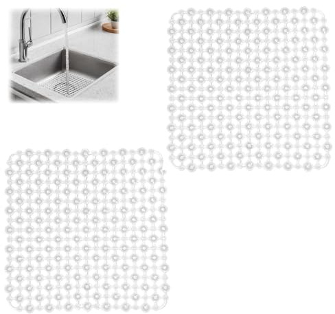 Tarqite 2 Pcs Sink Protector Mat, 28x28cm Sink Mat, Cuttable Fast Draining PVC Kitchen Sink Mat for Stainless Steel and Ceramic Sinks Dish and Glassware Protection(Transparent)