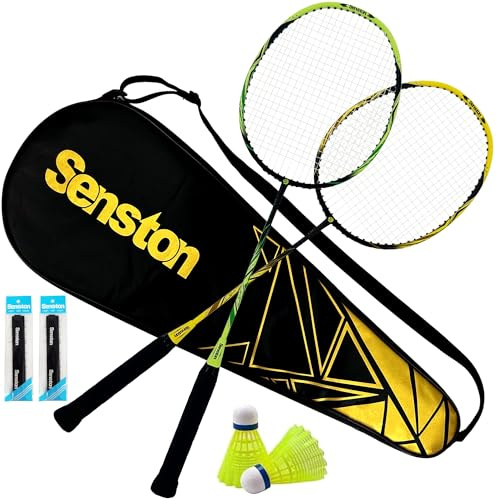 Senston Racchetta da Badminton per 2 Giocatori, Racchette da Badminton con Borsa,Volano, Overgrip