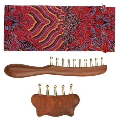 Masajeador De Cuero Cabelludo De Madera Y Latón Con Dientes Anchos | Peine Masajeador de Dientes Anchos Para Mujeres Y Hombres Pelo Largo Corto Liso Rizado Relajación Casa Oficina Viaje