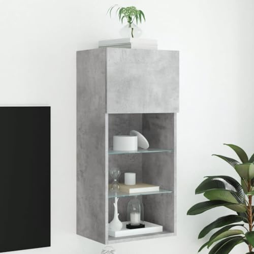 Meuble TV LED Gris Béton avec Éclairage RGB, Armoire Média Murale pour Salon et Salle de Jeux, Design Moderne avec Grand Rangement 40,5x30x90 cm en Bois d'Ingénierie Durable