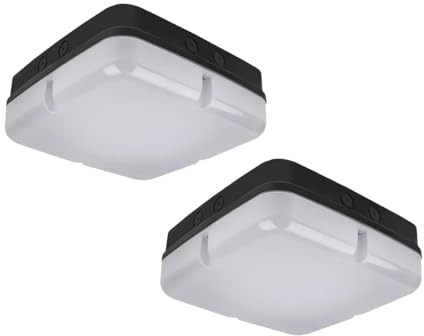 Bright Source 2X Wall & Ceiling Square Utility LED Bulkhead, Black, Switchable Wattage 9W 14W 18W, IP65, 120° Beam Angle, Switchable 3CCT Colour Temperature 3000K 4000K 6000K