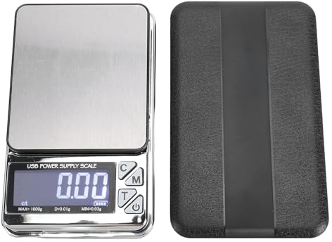 Fockety Báscula Digital de Bolsillo, Báscula de Gramos de Precisión de 1000 G X 0,01 G con 7 Unidades, Pantalla LCD y Función de Tara, Ara Onzas y Gramos de Alimentos