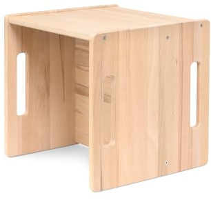 Ehrenkind® Wendehocker Kinder, Montessori Hocker und Kindertisch 2in1, drehbar für Verschiedene Sitzhöhen, Kinderhocker massiv, FSC® Buchenholz