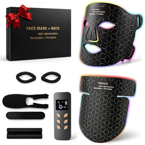 Masque LED Visage et Cou,Masque Luminothérapie Visage Anti Age,LED Face Mask en Silicone Souple,Masque Facial Infrarouge,Anti Rides,Rajeunissement,Adapté à tous les Types de Peau
