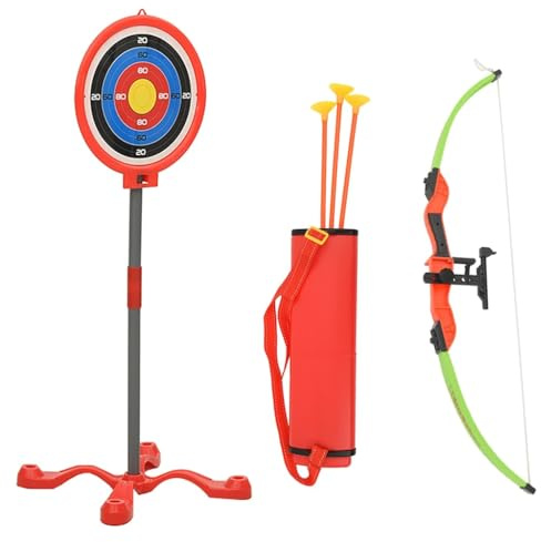 Kaloriko Juego de tiro con arco para niños de plástico ABS resistente con arco de 76 cm y 3 flechas, incluye soporte para jardín y exterior