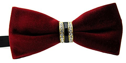 Papillon da uomo alla moda in velluto con strass per festa di nozze, Rosso scuro, Taglia unica