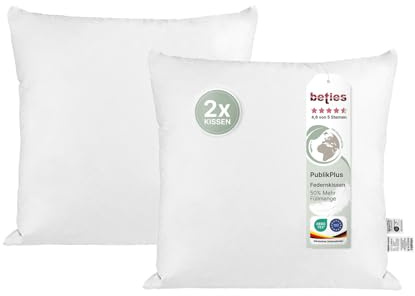 beties - PublikPlus - 2er-Set Feder Füllkissen 50x50 cm – 840 g Enten- & Gänsefedern – 50% Mehrfüllung – extra standfestes Innenkissen – waschbares Inlett – Sofakissen & Dekokissen