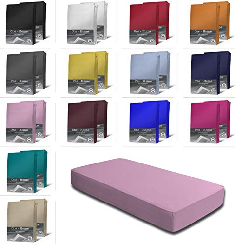 2er Set Jersey Spannbettlaken Spannbetttücher Bettlaken Spannbetttuch weiche Baumwolle mit Rundumgummizug, Farbe: Rosa, Maße: 2er Pack 90-100 x 200 cm