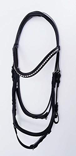 A&M Reitsport Hochwertige Trense 1069 aus Leder mit Strasssteinen, Neu WB VB, Größe:Warmblut