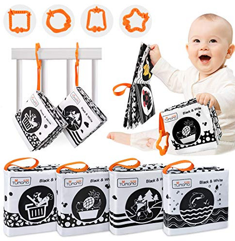 TUMAMA Stoffbuch für Babys, Soft Bilderbuch Babyspielzeug Weiches Buch mit Tieren,Obst,Gemüse,Baby Knisterbuch Geschenke für Babys Kleinkind Neugeboren Jungen(4pack)