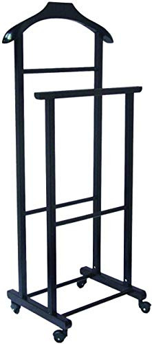 Tomaino - Herrendiener Schlafzimmer aus Holz - Kleiderständer mit Rollen Ambrogio - Herrendiener Modern für Kleidung und Accessoires (Schwarz)