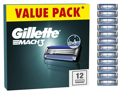 Gillette Mach3 Razor Blades Men, 12 Razor Blade Refills, Compatible with Gillette Mach3 Razors for Men
