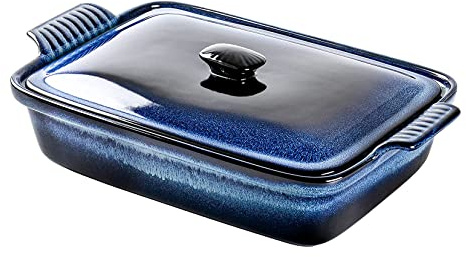 UNICASA Lasagne Auflaufform mit Deckel Keramik, Auflaufform Keramik Groß, Backform Rechteckig mit Deckel, Pastetenform Steingut für Soufflé Kuchen Tapas Bankett Backen Geschirr - 2600mL