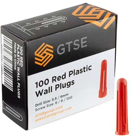 GTSE 100 Red Plastic Masonry Wall Plugs, 6.0mm Fixing Hole Diameter, Rawl plugs for Stone, Brick or Concrete