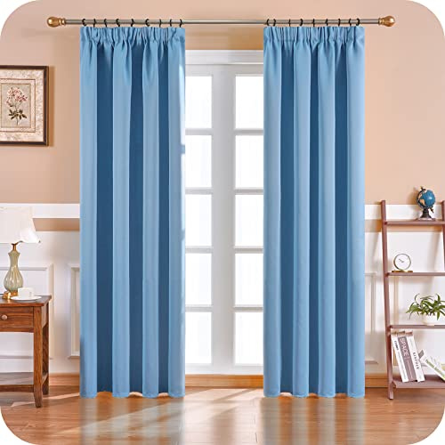 MRTREES Blackout Thermal Curtains 90 Inch Drop, Pencil Pleat Curtains for Bedroom Living Room Multiple Hanging Methods, 2 Panels 117x228 CM 46x90 Inch Sky Blue