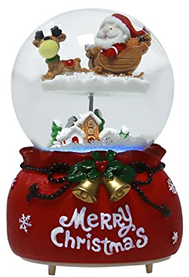 Noël Boule de Cristal Boîte à Musique à Neiger Automatique Boîte à Musique avec LED Veilleuse Décoration Maison Boule de Verre Forme Père Noël Jouets Cadeau de Enfant Anniversaire (D-1)