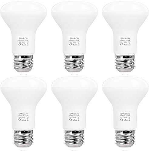 SanGlory Reflektor Glühbirne R63 E27 LED Lampen, 7W ersatz für 60W Glühlampe, Warmweiß 2700K, 810LM, E27 LED Reflektorlampe R63 Leuchtmittel, 120° Abstrahlwinkel, Nicht Dimmbar, 6er Pack