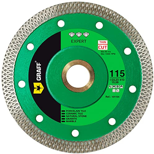 GRAFF Lame diamant super fine de 11,4 cm pour porcelaine et céramique – Roue de coupe diamant pour carrelage dur, céramique, pierre, marbre, granit, porcelaine – Lame de scie diamant pour meuleuse