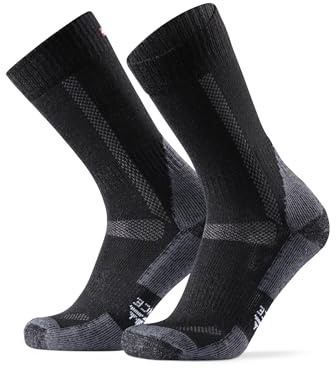 DANISH ENDURANCE Calcetines de Senderismo Unisex, Calcetines de Lana Merino con Acolchado Antiampollas, 1 Pack, Negro, 39-42