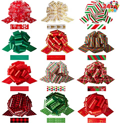 JOYIN 24 Stück Weihnachts-Schleifen zum Verpacken von Geschenken, 11,9 cm, Geschenkpapier mit Schleifen, einfaches und schnelles Verpackungszubehör für Weihnachten Weinflaschen, Geschenke Dekoration
