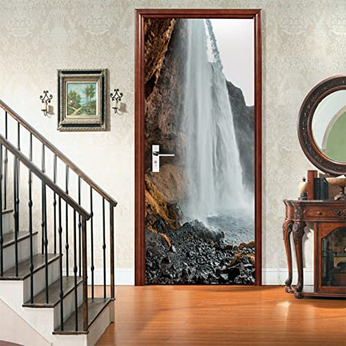 A.Monamour Türtapete Selbstklebend Türfolie Türposter 3D Wasserfall Berg Naturlandschaft Vinyl Folie Türdeko Tapete Wandbild Türaufkleber Türtattoo 90x200cm