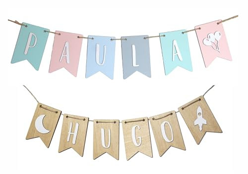 Banderines de madera para decoración de habitaciones, baby shower, fiestas, bautizos... (BANDERÍN PEQUEÑO 8,5x5,5 cm) ATENCIÓN: el precio es para cada banderín con una letra o figura.