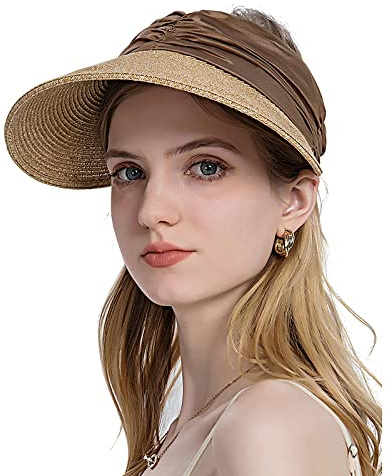 FakeFace Breite Krempe Strohhut Damen Sonnenhut Visor Sommer Strand-Kappe Schirmmütze Tennis Cap Faltbar Sommerhut Sonnenschild Schirmkappe Damenhut Baseball Kappe Anti-UV-Hut