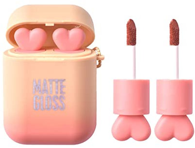 Lippenstift-Make-up-Set, wasserdicht, langlebig, Samt, feuchtigkeitsspendend, Lippenfleck, Kopfhörer, zweifarbig, Lipgloss, Antihaft-Becher, Lippen-Make-up-Geschenkset für Mädchen UUf383