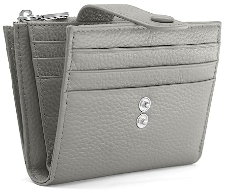 REETEE Klein Damen Geldbeutel Leder Portemonnaie RFID Schutz Geldbörse Damen, Portmonee Frauen mit 13 Kreditkartenetui für Damen und Herren, Kleine Brieftasche Damen mit Münzfach (grau)