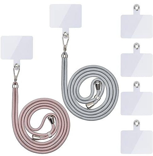 Linkbro Handykette Universal, Handy Lanyard, Universelles Handy um den Hals hängend mit Pad Handy Lanyard, verstellbar und abnehmbar. (2Roségold+glänzendes Silber)